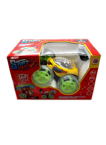 Stunt Car Remote Control Toy with Rotating Spin 360° Flips Light and Music (Yellow)