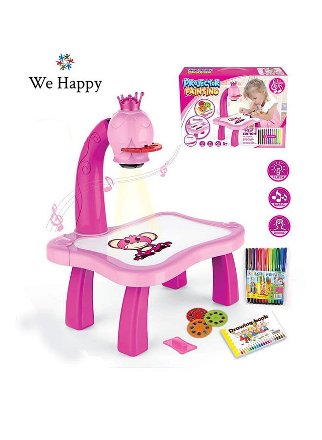 We Happy Painting Projector Table Toy with Light and Music Kids Educational and Skills Developer Activity Game Pink
