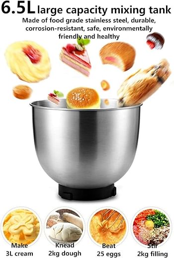 Electric Stand Mixer Multifunctional Egg Flour Bread Beating Blending Machine Pastry Chef 6 Speed Household Food Processors Easy to Clean - Black