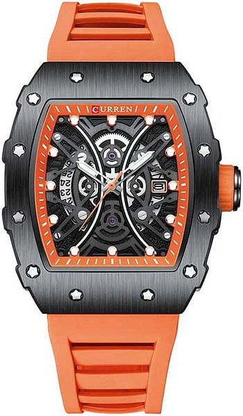 Curren 8438 Original Brand Rubber Straps Wrist Watch For Men / Orange