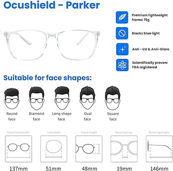 Ocushield Blue Light Blocking Glasses Prevent Eye Strain from Digital Devices | Developed by Optometrists | For Adults & Kids - White color