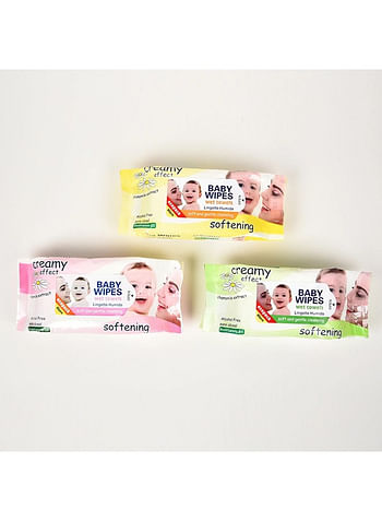 Pack of 3 Baby Wipes Soft and Gentle Cleansing Wet Towels Alcohol Free, and Perfect for Sensitive Skin 80 Pcs each.