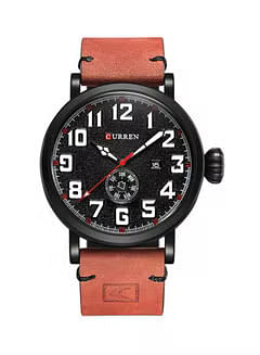 Curren 8283 Men's Water Resistant Chronograph Leather Band Watch - Red