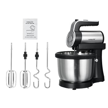 SOkany Kitchen Food Mixer Stainless Steel 4L 5 Speed 1000W Blender for Eggs Cake SK-6662 - Black and Silver