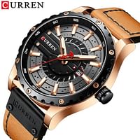 CURREN 8374 Brown PU Leather Analog Watch For Men - RoseGold & Brown