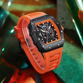 Curren 8438 Original Brand Rubber Straps Wrist Watch For Men / Orange