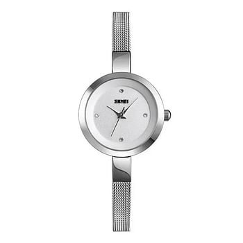 SKMEI 1390 Silver Stainless Steel Analog Watch For Women - White & Silver