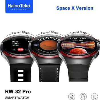 Haino Teko Germany RW32 Pro Space X Edition Round Shape Curved AMOLED Display Smart Watch With 3 Pair Straps, Tasbeeh, 5 Time Pray Alarm and Wireless Charger  - Black