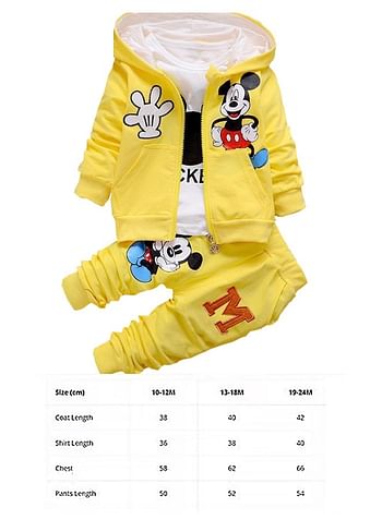 Mouse 3 Pcs Hooded Jacket Shirt and Trouser For Boys Girls Cartoon Theme Party Costume Dress Birthday Gift Yellow 13-18 Months