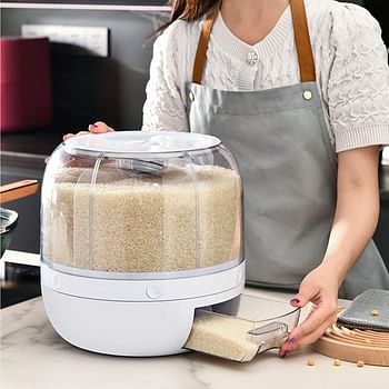 Genius 13.2lb Cereal Rice and Grain Storage Container, 360°Rotating Dry Food Round Dispenser, 6 Compartment Kitchen Organizer with Lid Moisture Resistant for All Beans, Barley, Millet