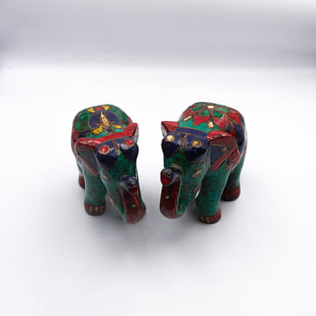 Pair of Elephant Stones Handmade Multicolor Antique Handicraft in Nepal