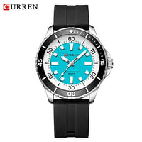 Curren 8448 Men's Quartz Watch Silicone Strap Fashion Sports Waterproof / Black and Cyan