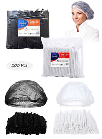 Gesalife 200 Pieces Disposable Shower Caps Non Woven Mob Hair Net 19 Inch Black and White Combo
