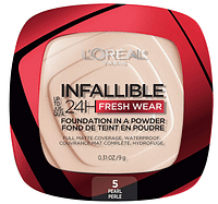 L'Oreal Paris Infallible Fresh Wear Foundation in a Powder, Up to 24H Wear, Pearl, 9ml (005 Pearl)