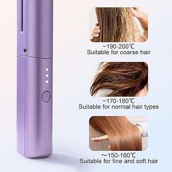 Rechargeable Mini Hair Straightener 2024 New Travel Cordless Hair Straightener Bursh Three Temperature Adjustments Flat Iron Electric Straightening Comb Heated Hair Brush