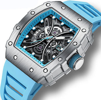 Curren  8438 Original Brand Rubber Straps Wrist Watch For Men / Cyan