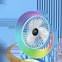 Multifunctional Colorful desktop small fan, portable floor mounted fan with light, USB charging personal fan, air circulation fan, 5-light, large capacity battery random color
