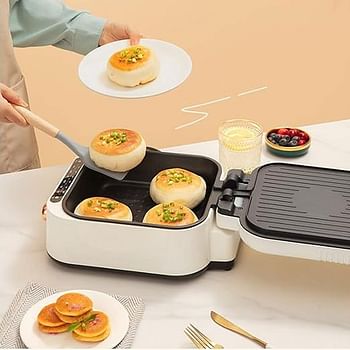 Electric Breakfast Maker with Deep Grill Plate, Healthy Nonstick Dual Griddles for Eggs Meat and Pancakes,Multi Functional for Frying, Toasting, Boiling, Steaming, Easy-to-Clean