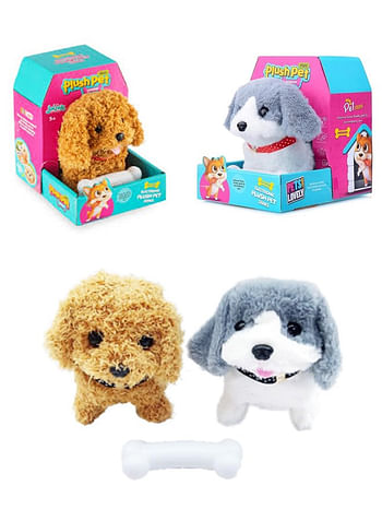 We Happy Plush Puppy Dog Toy, Electronic Interactive Mini Pet with House - Walking, Barking, Tail Wagging Companion Set, Comes in Assorted Colors