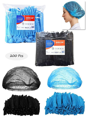 Gesalife 200 قطعة قبعات استحمام للاستعمال مرة واحدة غير منسوجة Mob Hair Net 19 بوصة كومبو أسود وأزرق