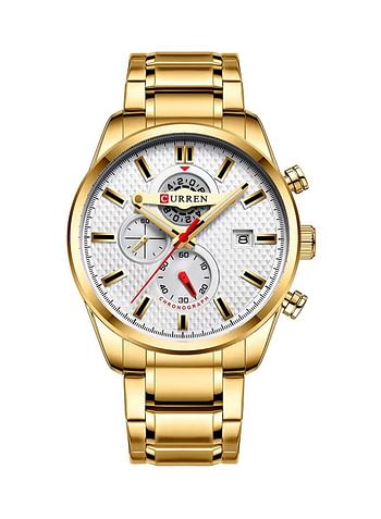 Men's Chronograph Waterproof Stainless Steel Band Casual Quartz Watch 8352 - 47 mm - Gold