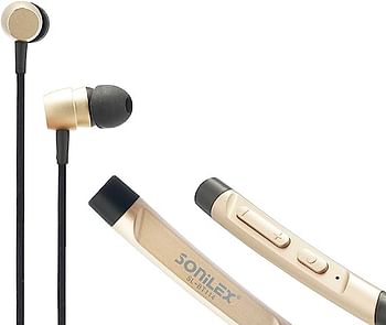 Sonilex BT114 Magnet Wireless Neckband Bluetooth Earphone 5.0,24H Talk time, Earphone Headset Earbud Portable Headphone Handfree, Sweatproof, Noise Cancellation (Black Golden) (SL-BT-114-BLACK)