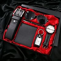 6 Pcs Men Gift Set Watch Glasses Pen Keychain Belt Wallet