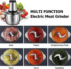 Electric Meat Grinder 3L Multi Function Stainless Steel Food Processor for Meat Vegetables Fruits Nuts 2-Speed Control Food Chopper for Home Kitchen Restaurants
