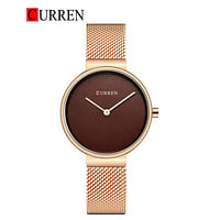 Curren 9016 Original Brand Stainless Steel Band Wrist Watch For Women / Gold and Brown DIal