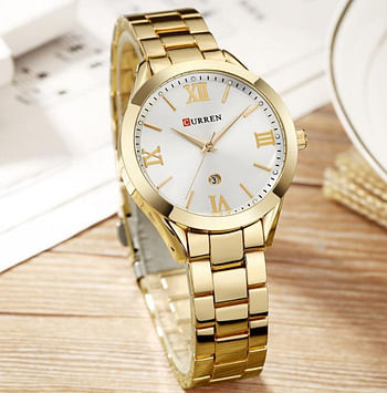 Curren 9007 Original Brand Stainless Steel Band Wrist Watch For Women / Gold