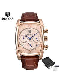 BENYAR Luxury Chronograph Mens Wrist Watch Premium 30 M Water Resistant Quartz Movement Dial with Leather Strap - Brown