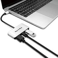 Max & Max 3 in 1 USB Type-C Hub مع HDMI 4k يدعم نقل USB 3.0 بمعدل يصل إلى 10 جيجابت في الثانية ، يمكنه توصيل قرص UM ومحرك الأقراص الثابتة والماوس ولوحة المفاتيح والهاتف ، متوافق مع Mac و Chrome و Windows OS - رمادي