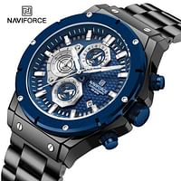 NAVIFORCE NF8026 Men's Chronograph Stainless Steel Strap Casual Waterproof Quartz Watch - Black , Blue