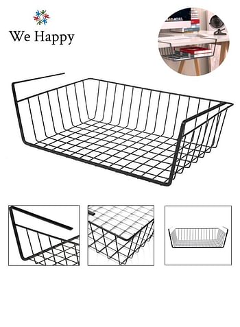 Under Shelf Storage Basket Rack 44 cm Wire Rack Slides Under Shelves For Kitchen Wardrobe Freezer Pantry Laundry Room and Under The Table Easy to Install, Black