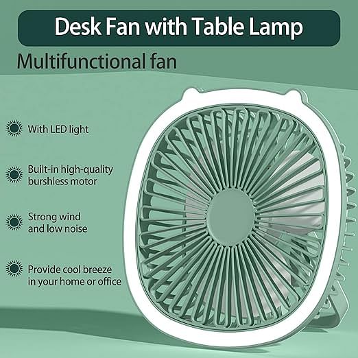 مروحة مكتب يو اس بي، مروحة دائرية للهواء مع ضوء ليد، تعمل بـ 3 سرعات لسطح المكتب، شخصية للمنزل وغرفة النوم والمكتب 2 في 1 وكابل شحن يعمل بمصباح مروحة مثبت على الحائط بلون عشوائي