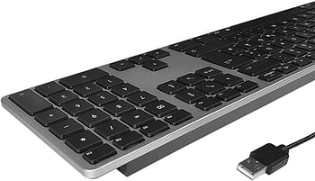 Matias FK318LB-DE Aluminium Wired Keyboard with RGB Backlight USB Keyboard for Apple Mac OS QWERTZ German with Flat Keys and Additional Numeric Keypad Space Grey