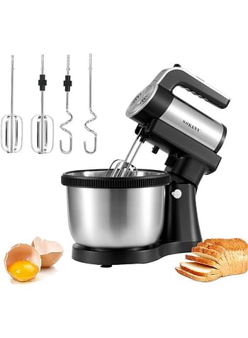 SOKANY Electric Stand Mixer 4L 5 Speed Tilt Head with Dough Rod Wire Whip & Beater Stainless Steel Bowl