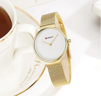 CURREN 9016 Women Quartz Watch Fashion Simple Stainless Steel Ladies Wristwatches Gold/White
