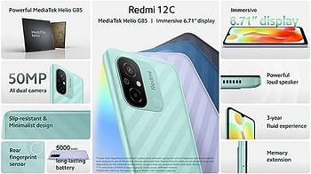 Redmi 12C 6GB RAM, 128 Storage) - Powerful MediaTek Helio G85 | Immersive 6.71" HD+ display | 50MP AI dual camera | 5000mAh long-lasting battery Blue