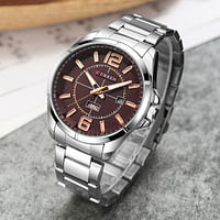 CURREN 8271 Men Japan Quartz Watch Business Stainless Steel Wristwatch Calendar Auto Date Watches Silver & Brown