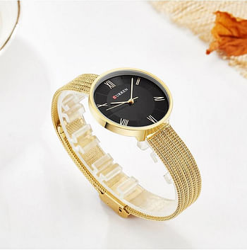 Curren  9020 Original Brand Stainless Steel Band Wrist Watch For Women / Gold / Black Dial