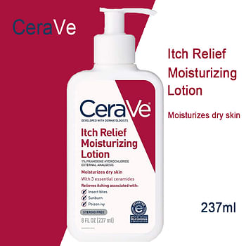 CeraVe Anti Itch Moisturizing Lotion with Pramoxine Hydrochloride | Relieves Itch with Minor Skin Irritations, Sunburn Relief, Bug Bites | 8 Ounce