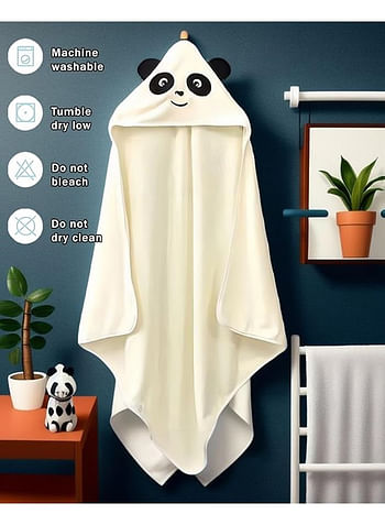 We Happy Hooded Baby Bath Towels, Cute Soft Cartoon Animal Design for Toddler Newborns Infants Perfect Baby Shower Gift - Off White