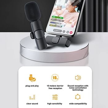 K9 Wireless Microphone Clip Mic, Digital Mini Lavalier Microphones, Lapel Clip-on Collar Microphone Compatible for iPhone & All iOS Devices