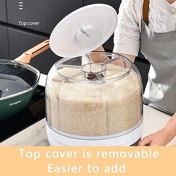 6 in 1 Cereal Dispenser 360° Rotating Rice Dispenser Kitchen Organizer Grain Dispenser Machine with Button for Rice