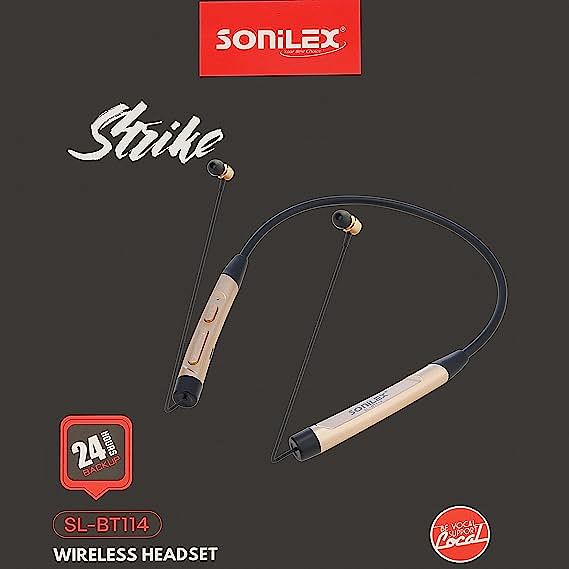 Sonilex BT114 Magnet Wireless Neckband Bluetooth Earphone 5.0,24H Talk time, Earphone Headset Earbud Portable Headphone Handfree, Sweatproof, Noise Cancellation (Black Golden) (SL-BT-114-BLACK)