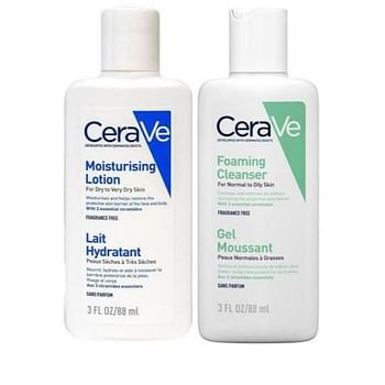 2 PCs CeraVe Moisturizing Lotion and CeraVe Foaming Cleanser - 2x88 ml