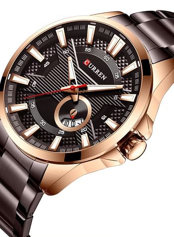 Men's Waterproof Stainless Steel Band With Calander Quartz Watch 8372