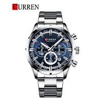 CURREN 8355 Original Brand Stainless Steel Band Wrist Watch For Men silver/blue