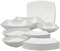 Danny home 23 Piece Square Opalware Dinnerware set 6 Dinner plate, 6 Dessert plate, 6 Bowls, 2 Serving bowl, 1 Serving plate, 1 Fish gril tray,1 Chicken grill tray